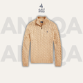 Camel Ralph Lauren Cableknit Quarterzip Sweater