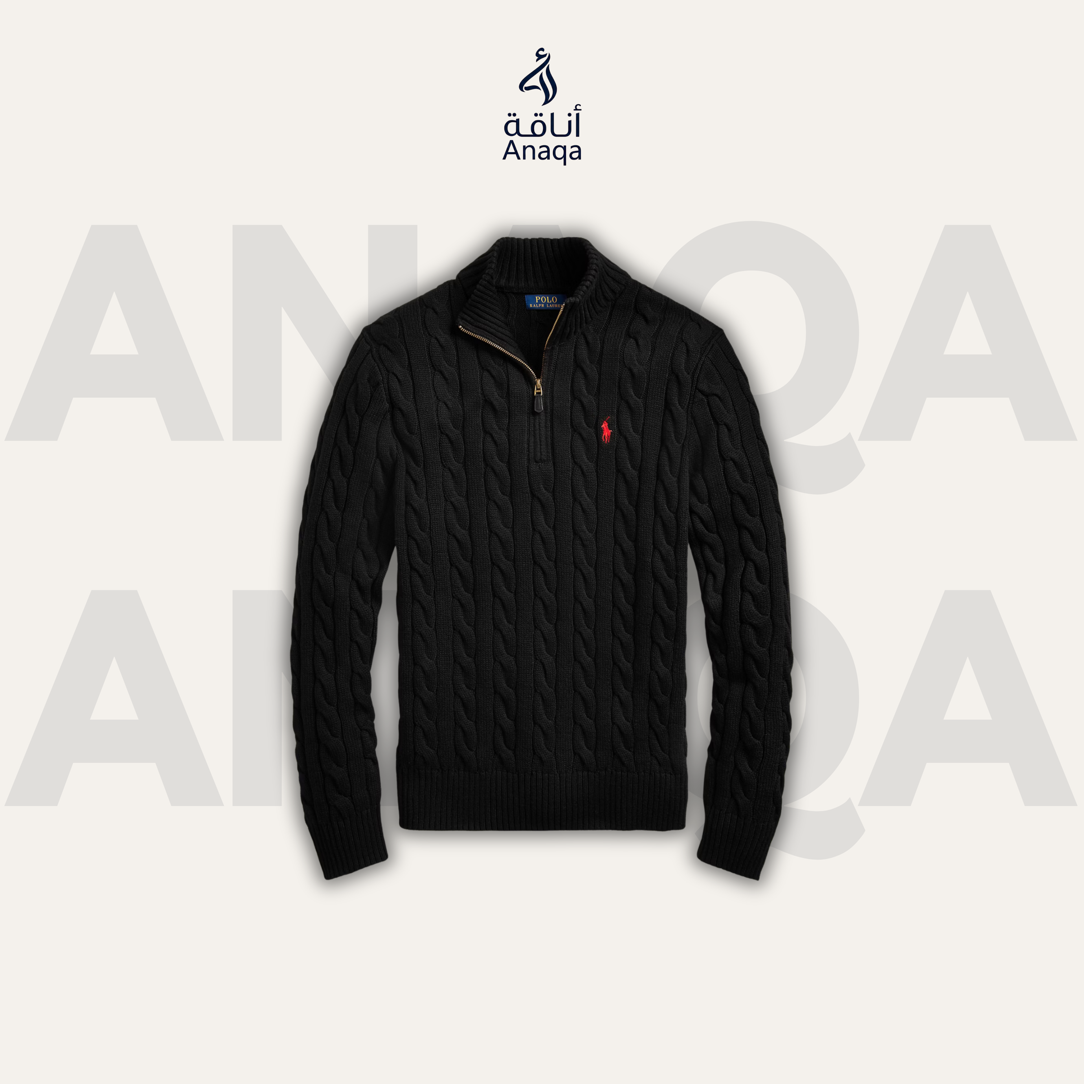 Navy blue Ralph Lauren Cableknit Quarterzip Sweater
