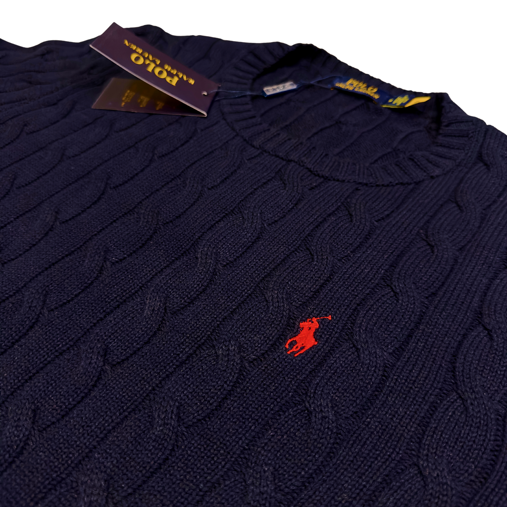 Navy Blue Ralph Lauren Cableknit Jumper Sweater
